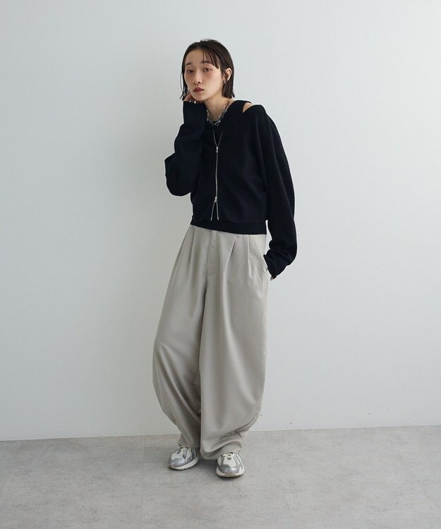 Green Parks SET2点Zipニットカーディガン+アメスリタンク Black