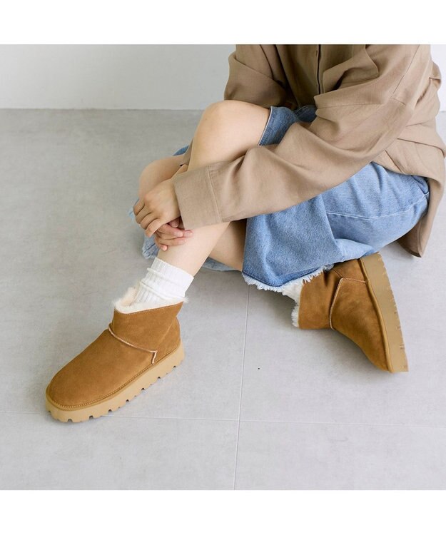 MODE ET JACOMO <carino>本革ムートンショートブーツ キャメル