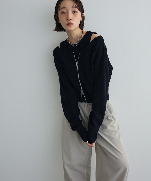 Green Parks SET2点Zipニットカーディガン+アメスリタンク Black