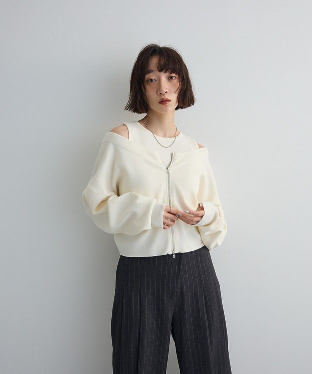 Green Parks SET2点Zipニットカーディガン+アメスリタンク Ivory