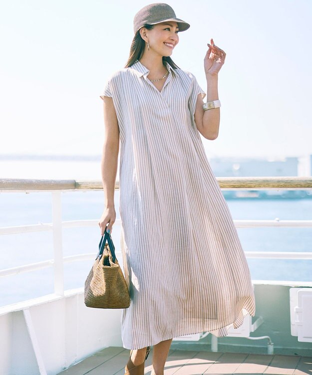 自由区 【カタログ掲載・WEB限定カラーあり】シアーラミーローンスキッパーシャツ ワンピース オフ×ベージュ