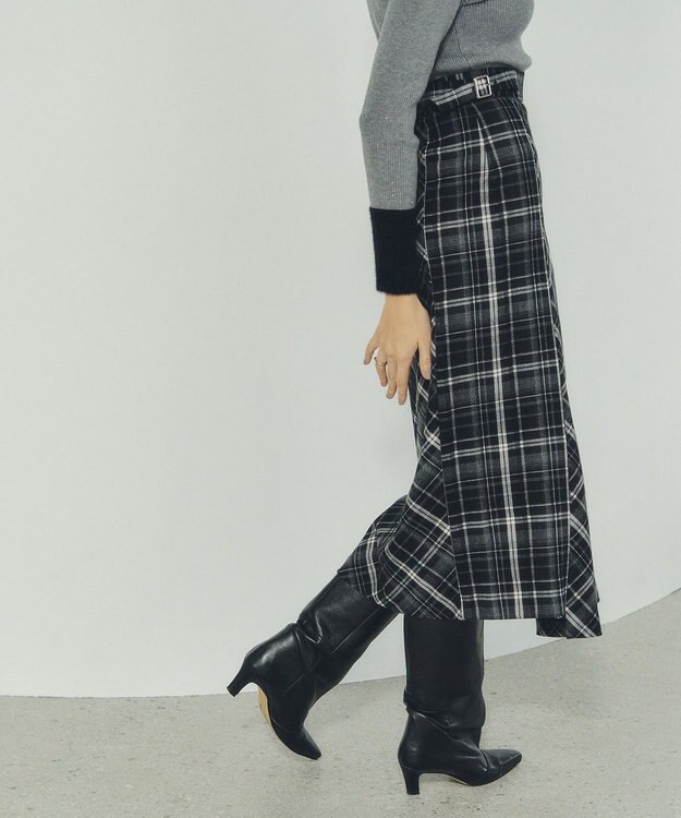 YECCA VECCA チェック柄アシメデザインスカート Black