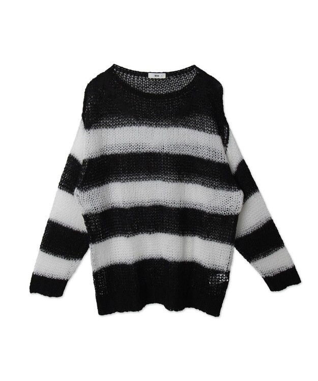 WEGO ボーダーモヘアタッチメッシュニットプルオーバー ホワイト