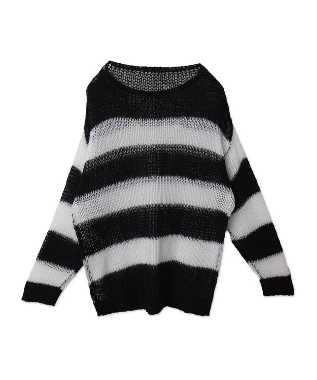 WEGO ボーダーモヘアタッチメッシュニットプルオーバー ホワイト