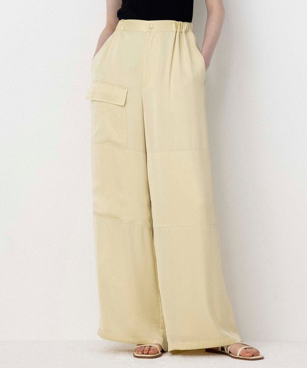 NAVE 【Nave・洗える/ウエストゴム】ヴィンテージサテン ワイドパンツ ライトイエロー系