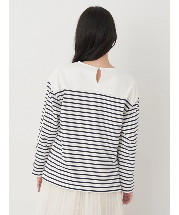 earth music&ecology レースボーダーカットソープルオーバー Navy