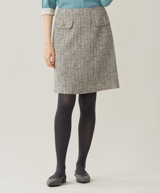 自由区 ラメノットファンシーツイード スカート ブルーグレー系