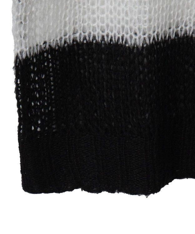 WEGO ボーダーモヘアタッチメッシュニットプルオーバー ホワイト