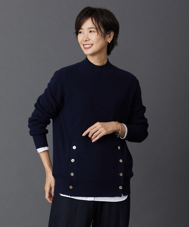 J.PRESS LADIES 【洗える】SEMI WORSTED ハイネック ニット ネイビー系
