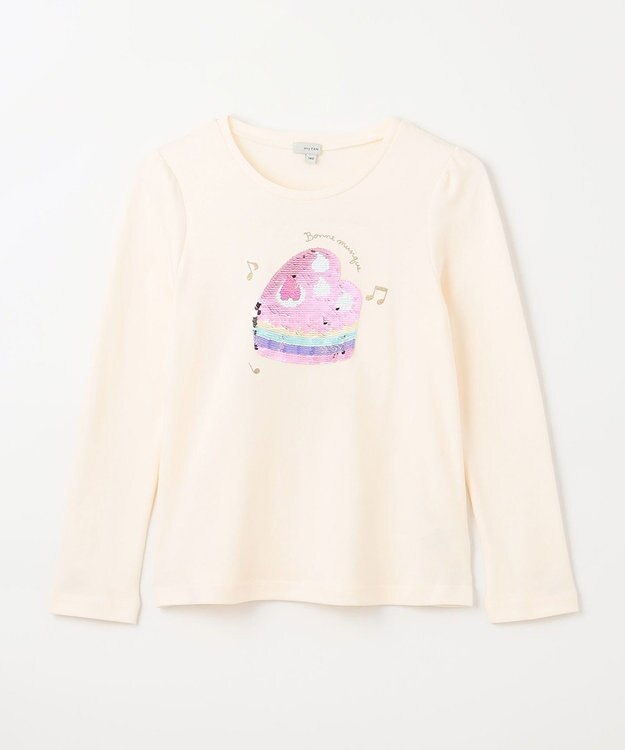 ANY KIDS ミラクルスパンコール長袖Tシャツ エクリュ（ケーキ×ピアノ）
