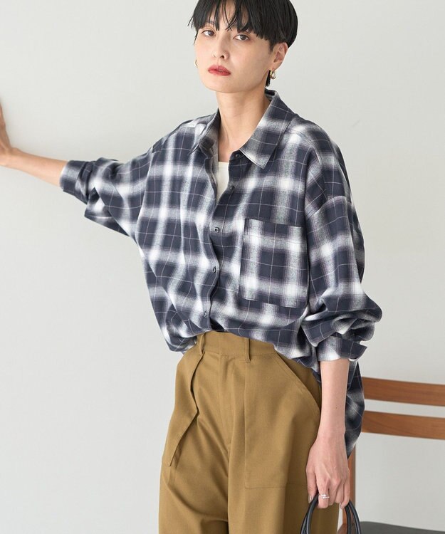 AMERICAN HOLIC ビエラ起毛チェックシャツ Black