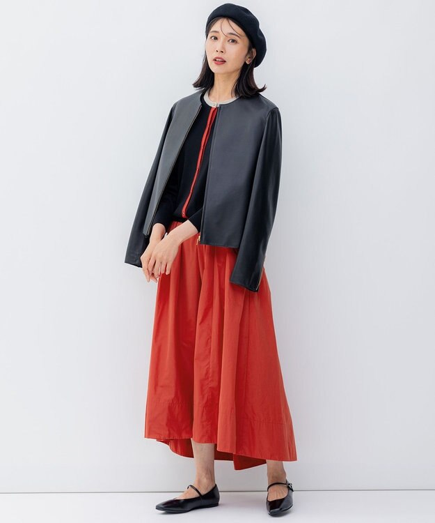 23区 ラムレザー ノーカラー ブルゾン ブラック系