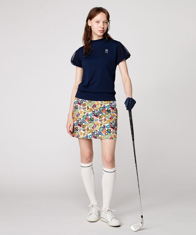 23区GOLF 【WOMEN】チュール袖 モックネックプルオーバー ネイビー系