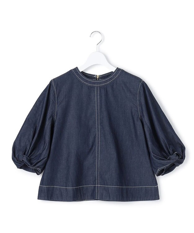 J.PRESS YORK STREET 【WOMEN】ライトダンガリー ツイストスリーブ ブラウス ネイビー系