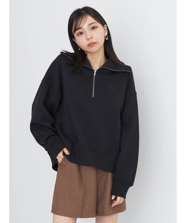 earth music&ecology ハーフＺＩＰスウェット Black
