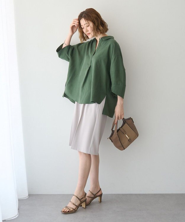 YECCA VECCA バルーン袖スキッパーシャツ Dark Khaki