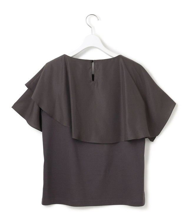 23区 S 【汗じみ防止/洗える】スムースデザイン ラッフルカラー カットソー ダークブラウン系
