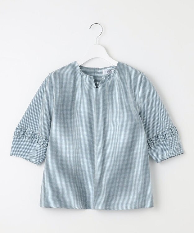 J.PRESS LADIES L 【洗える】アセVis ギンガム ボリュームスリーブ ブラウス シーグリーン系3