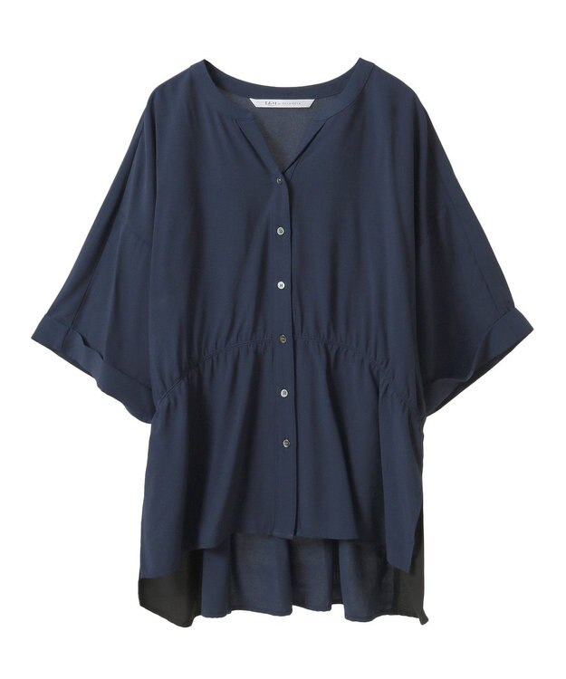 YECCA VECCA ギャザーデザイン配色シャツ Navy