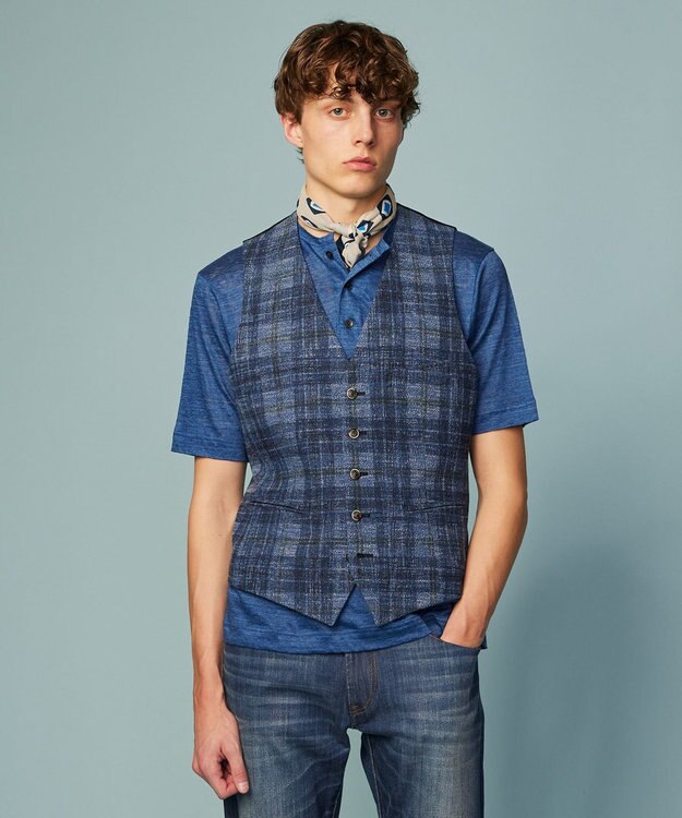 JOSEPH ABBOUD 【イタリア素材/軽量/ストレッチ】サマーツィードジャージープリントベスト ネイビー系4