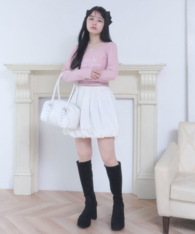 WEGO スタッズハートチャーム付きハトメボストン ホワイト