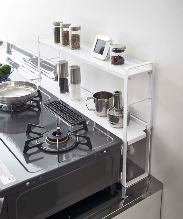 tower コンロ奥隙間ラック タワー 2段 ホワイト ホワイト