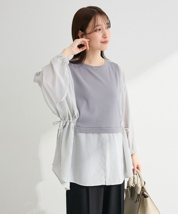 Green Parks 脇リボンドッキングチュニック Stripe Gray