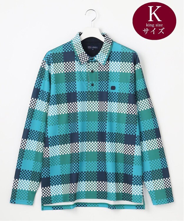 23区GOLF 【MEN/キングサイズ】【吸水速乾・UVケア】 チェック柄プリント 長袖シャツ ネイビー系3