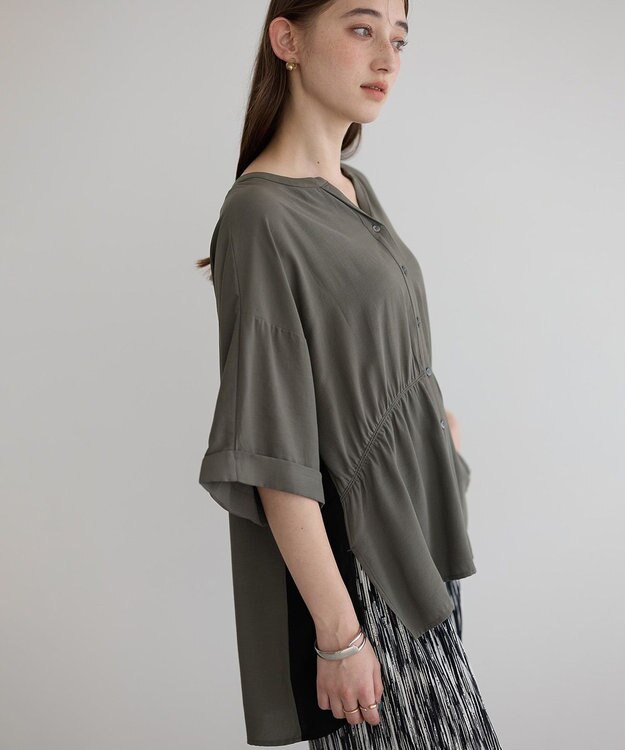 YECCA VECCA ギャザーデザイン配色シャツ Khaki