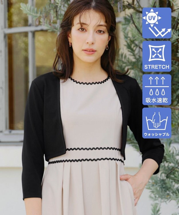 Tiaclasse 【UVカット・吸水速乾】 “きれい見え” カットソーストレートボレロ ブラック