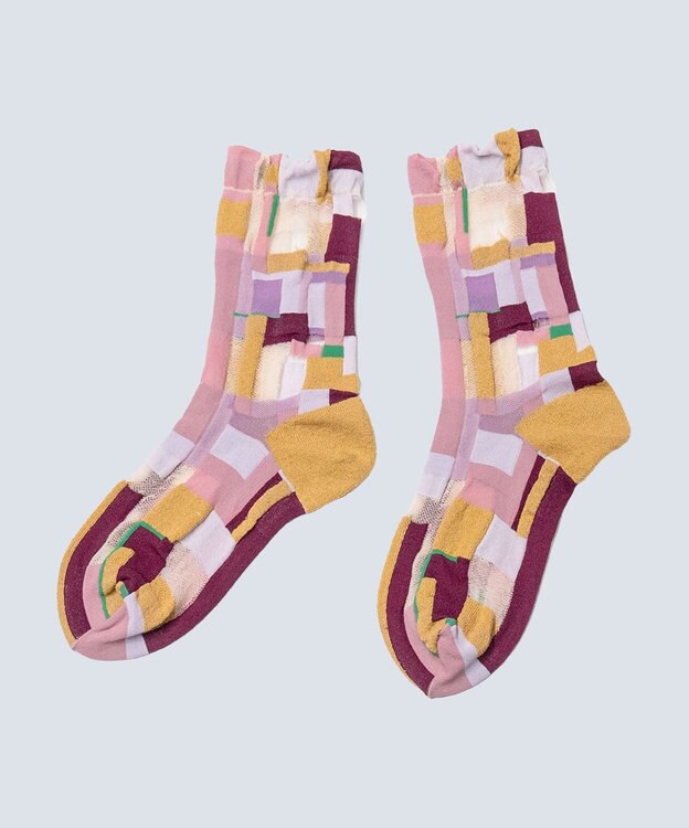 COQ MOSS MEMORY シアーパッチワークソックス ピンク