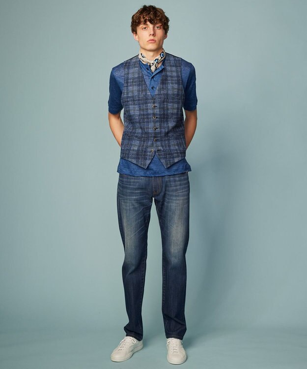 JOSEPH ABBOUD 【イタリア素材/軽量/ストレッチ】サマーツィードジャージープリントベスト ネイビー系4