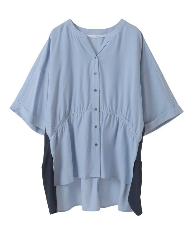 YECCA VECCA ギャザーデザイン配色シャツ Sax