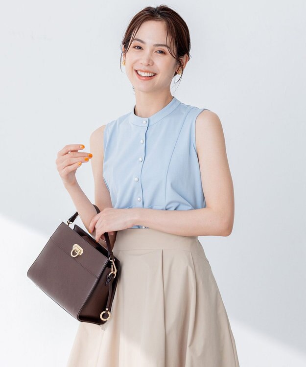 組曲 【洗える】ブラウスライクジャージーノースリーブ カットソー サックスブルー系