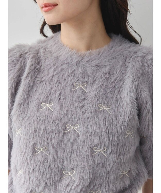 earth music&ecology リボン刺繍フェザーニットプルオーバー Light Gray