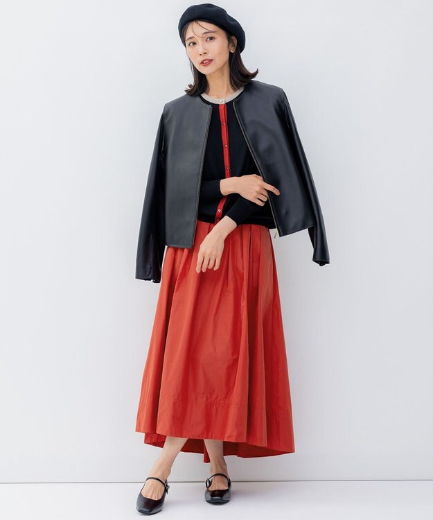 23区 ラムレザー ノーカラー ブルゾン ブラック系