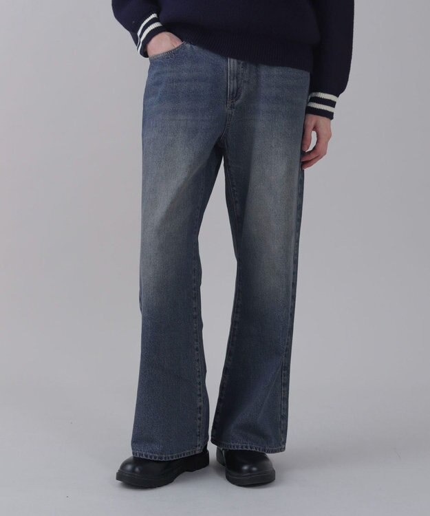 WEGO 【ユニセックス着用ITEM/ウエスト調整可】フレアデニムパンツ デニム中濃色