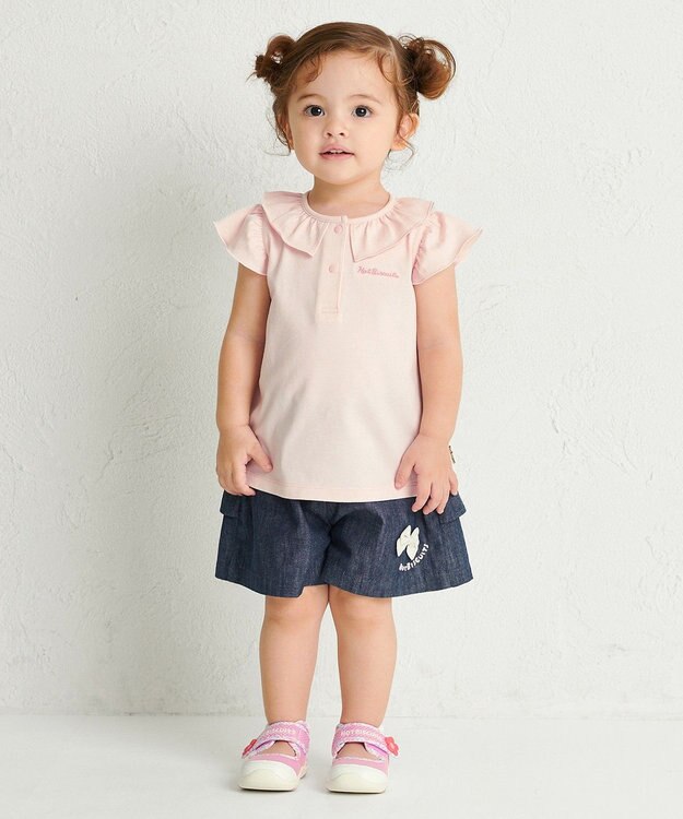 MIKI HOUSE HOT BISCUITS 【80-120cm】 先染めデニム バックフリル キュロットパンツ 紺