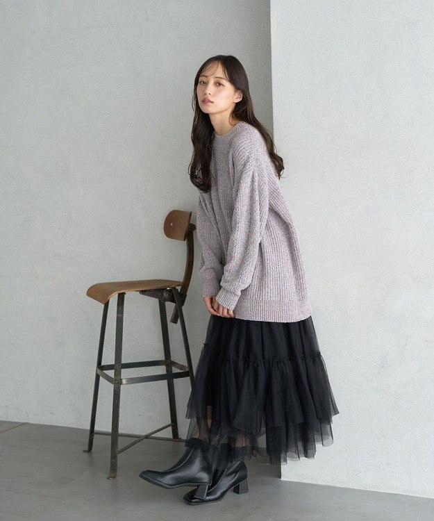 earth music&ecology シャイニーベロアチュニック Gray Beige