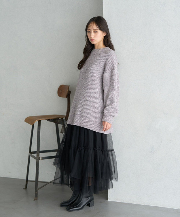 earth music&ecology シャイニーベロアチュニック Gray Beige