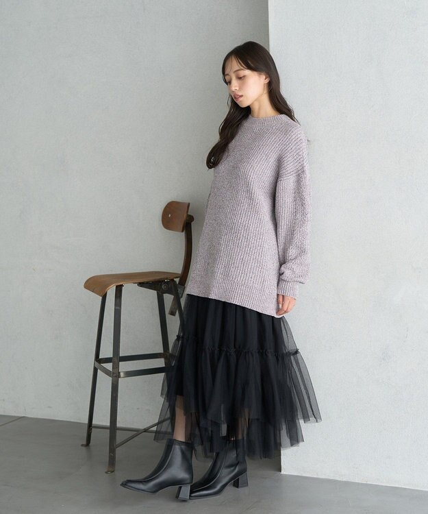 earth music&ecology シャイニーベロアチュニック Gray Beige