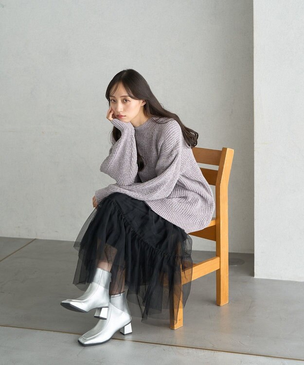 earth music&ecology シャイニーベロアチュニック Gray Beige