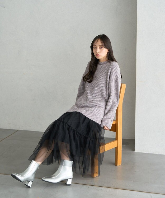 earth music&ecology シャイニーベロアチュニック Gray Beige