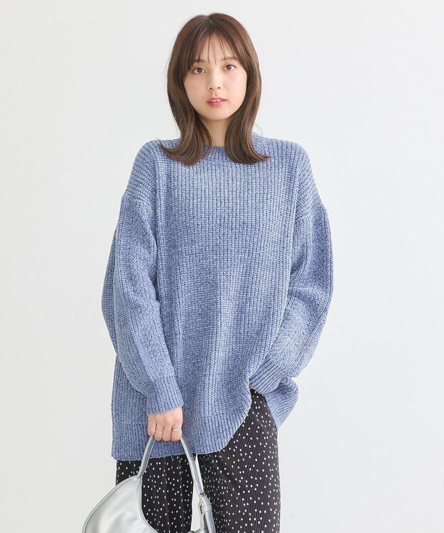 earth music&ecology シャイニーベロアチュニック Blue