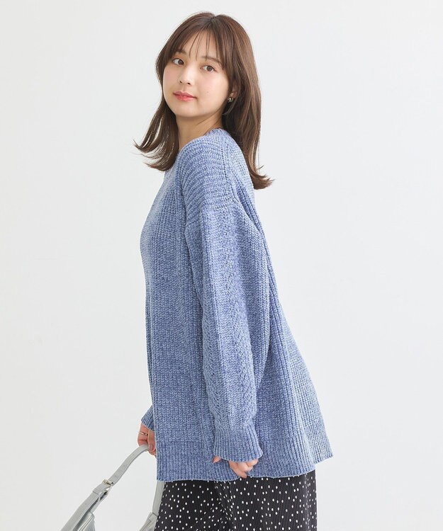 earth music&ecology シャイニーベロアチュニック Blue