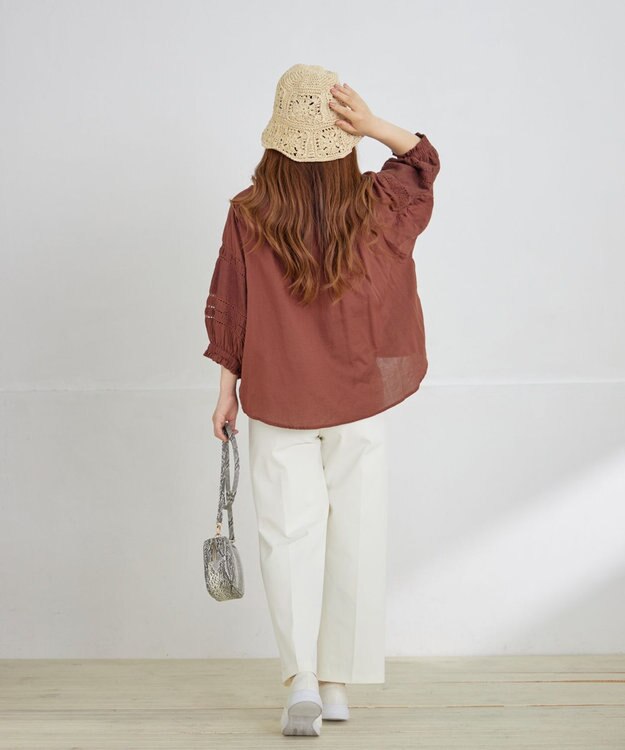 Tiaclasse 【洗える】コットンエンブロイダリーブラウス ブラウン