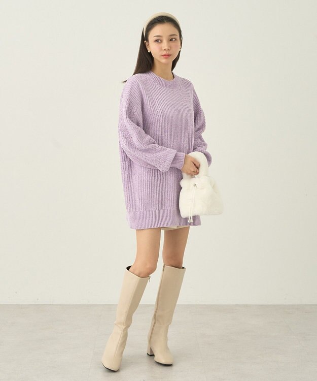 earth music&ecology シャイニーベロアチュニック Lavender