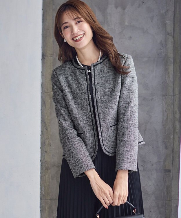 ANY SIS L 【洗える】ライトストレッチ ツイード ジャケット ネイビーシャンブレー