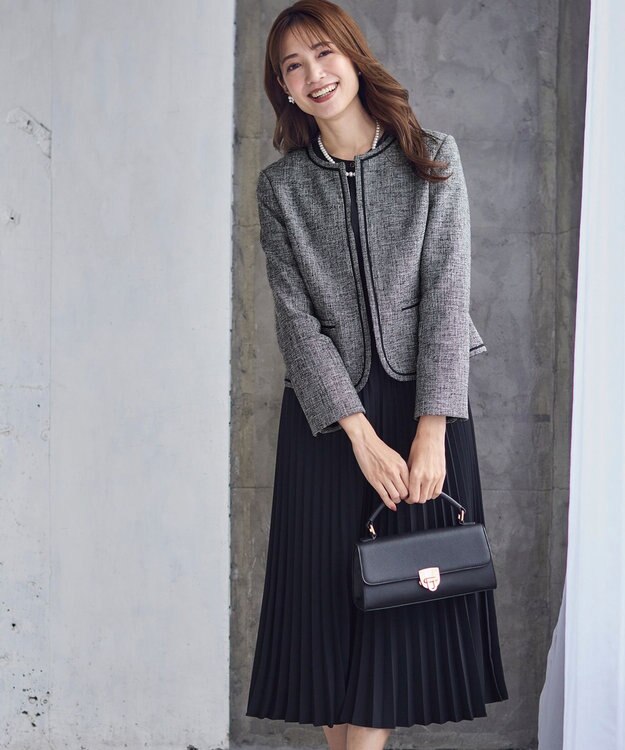 ANY SIS L 【洗える】ライトストレッチ ツイード ジャケット ネイビーシャンブレー