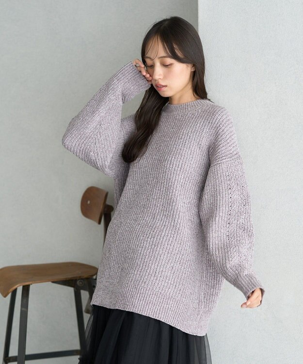 earth music&ecology シャイニーベロアチュニック Gray Beige